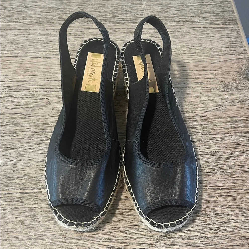 VIDORRETA SLING BACK BLACK LEATHER‎ SANDALS size EU 39